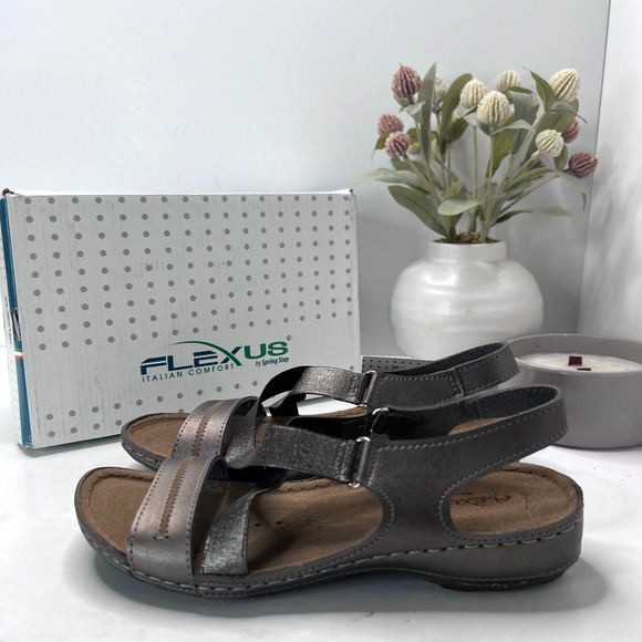 Flexus by Spring Step Lineata Strappy Sandals Pewter Women 7.5/EU 38 NWB Casual - Picture 2 of 10